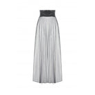 Darkinlove Women's Punk High-waisted Faux Leather Straps Sheer Mesh Maxi Skirt