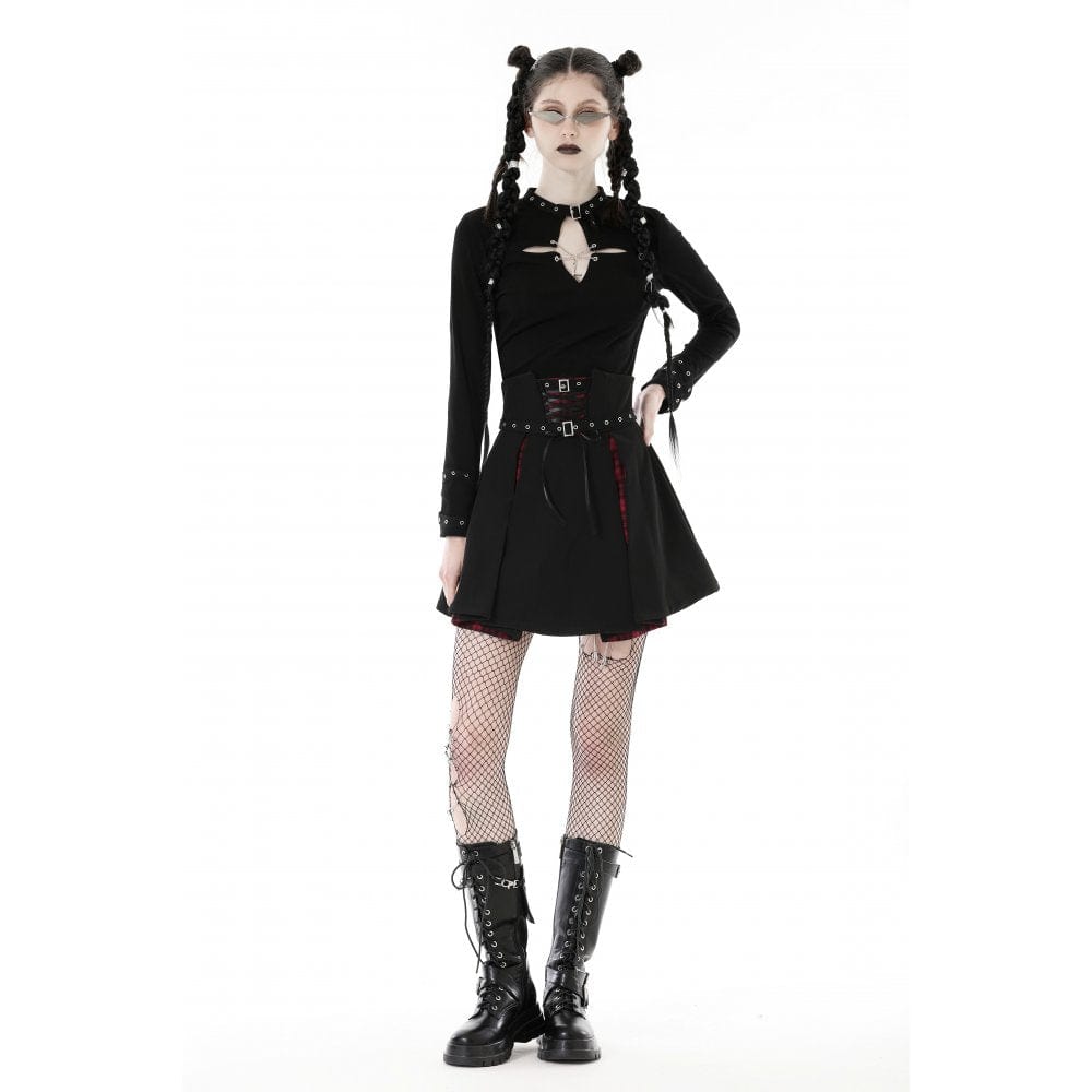 Darkinlove Women's Punk High-waisted Plaid Splice Skirt