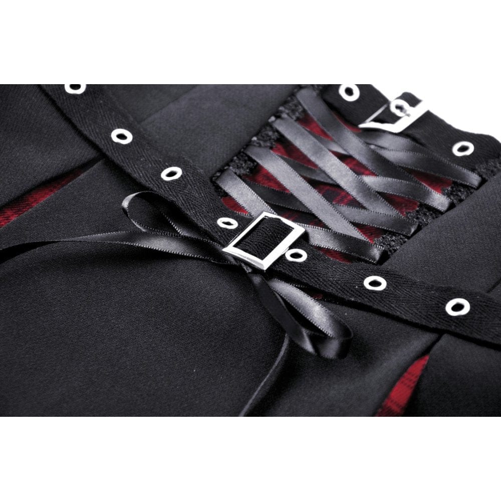 Darkinlove Women's Punk High-waisted Plaid Splice Skirt