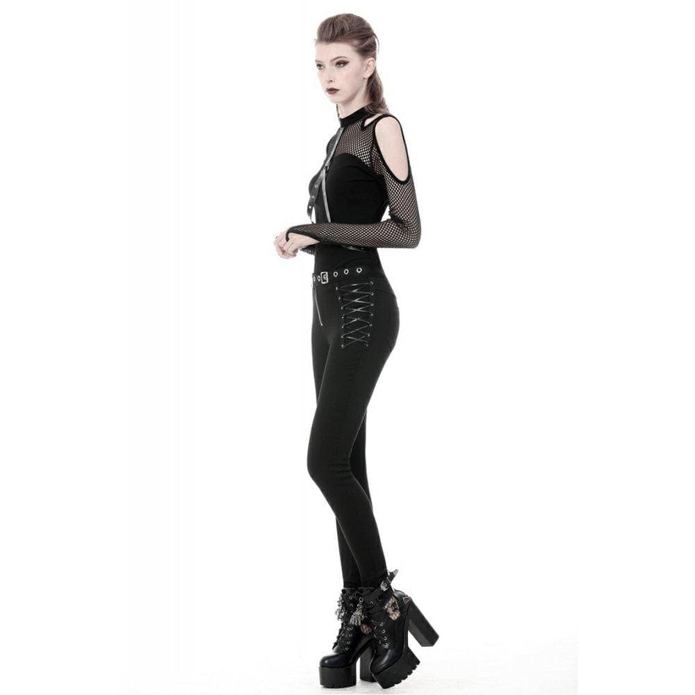 Darkinlove Women's Punk Hollow Leg Asymmetrical Elastic Trousers