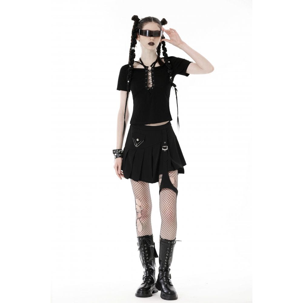 Darkinlove Women's Punk Irregular Buckle Pleated Skirt