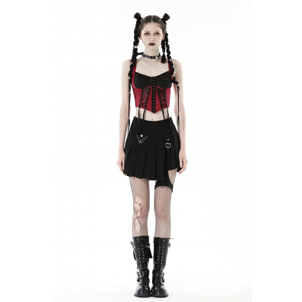 Darkinlove Women's Punk Irregular Buckle Pleated Skirt