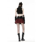 Darkinlove Women's Punk Irregular Faux Leather Splice Plaid Skirt