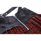 Darkinlove Women's Punk Irregular Faux Leather Splice Plaid Skirt