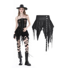 Darkinlove Damen Punk Unregelmäßiger Rock mit hoher Taille und ungesäumtem Saum