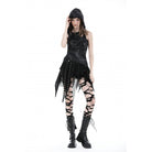 Darkinlove Damen Punk Unregelmäßiger Rock mit hoher Taille und ungesäumtem Saum