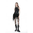 Darkinlove Damen Punk Unregelmäßiger Rock mit hoher Taille und ungesäumtem Saum