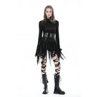 Darkinlove Damen Punk Unregelmäßiger Rock mit hoher Taille und ungesäumtem Saum