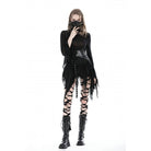 Darkinlove Damen Punk Unregelmäßiger Rock mit hoher Taille und ungesäumtem Saum