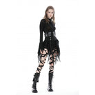 Darkinlove Damen Punk Unregelmäßiger Rock mit hoher Taille und ungesäumtem Saum