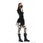 Darkinlove Damen Punk Unregelmäßiger Rock mit hoher Taille und ungesäumtem Saum