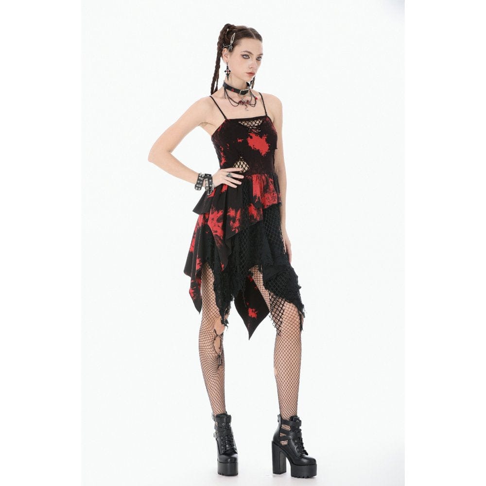 Darkinlove Women's Punk Irregular Mesh Tie-Dye Slip Dress