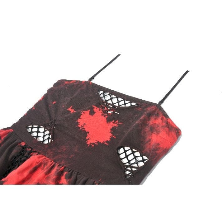 Darkinlove Women's Punk Irregular Mesh Tie-Dye Slip Dress