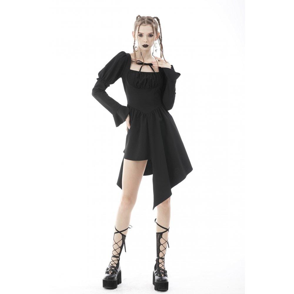 Darkinlove Women's Punk Irregular Puff Sleeved Ruched Dress