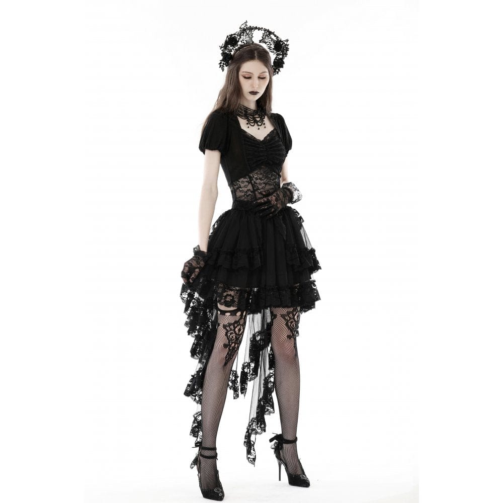 Darkinlove Women's Punk Irregular Ruffled Lace Skirt