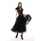 Darkinlove Women's Punk Irregular Ruffled Layered Mesh Skirt