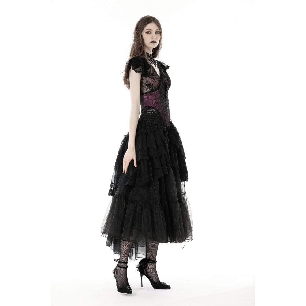 Darkinlove Women's Punk Irregular Ruffled Layered Mesh Skirt