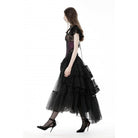 Darkinlove Women's Punk Irregular Ruffled Layered Mesh Skirt