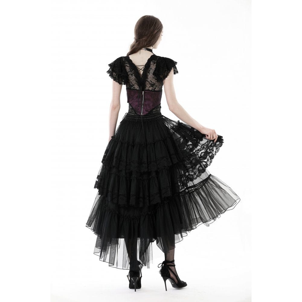 Darkinlove Women's Punk Irregular Ruffled Layered Mesh Skirt