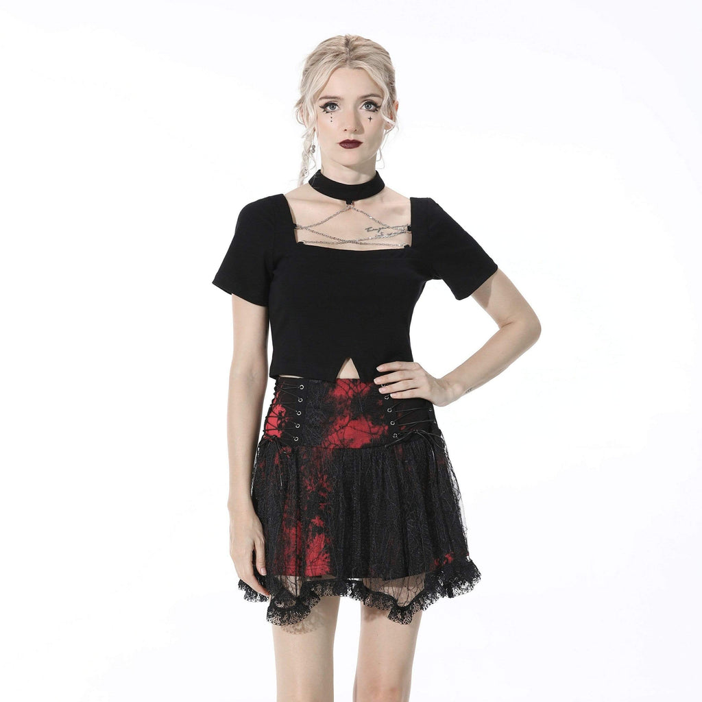 Darkinlove Women's Punk Irregular Tie-dyed Black Skirts