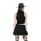 Darkinlove Damen Punk Unregelmäßiger Rollkragen Zerrissenes Tanktop