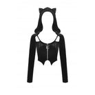 Darkinlove Women's Punk Irregular Zipper Crop Top with Cat's Ears Hood