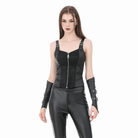 Darkinlove Women's Punk Jacquard Buckle Straps Zipper Vest