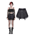 Darkinlove Women's Punk Lace Patchwork Buckle Strap Pleated Skirt