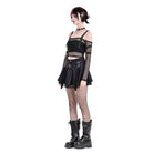 Darkinlove Women's Punk Lace Patchwork Buckle Strap Pleated Skirt