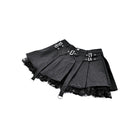 Darkinlove Women's Punk Lace Patchwork Buckle Strap Pleated Skirt