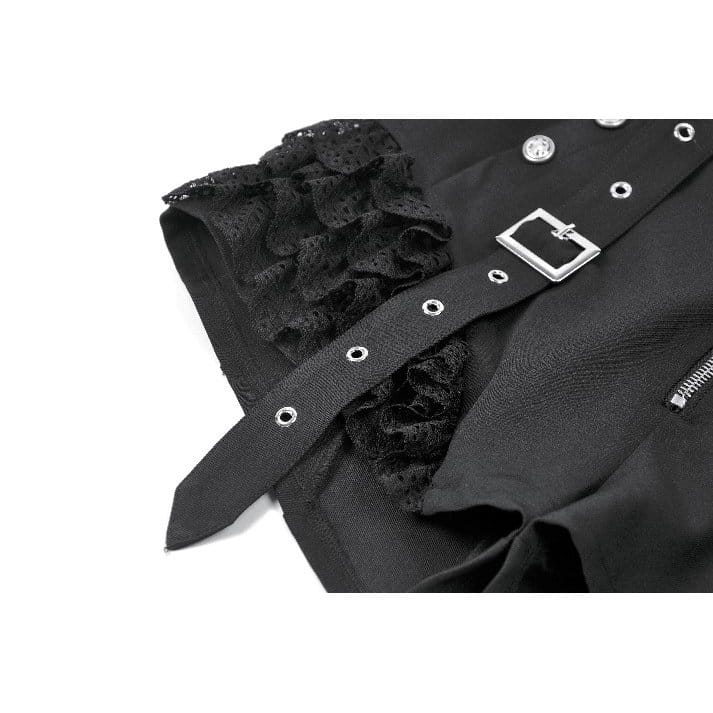 Darkinlove Women's Punk Lace Patchwork Buckle Straps Zipper Shorts
