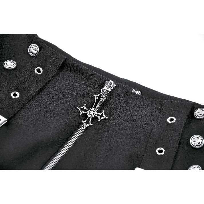 Darkinlove Women's Punk Lace Patchwork Buckle Straps Zipper Shorts