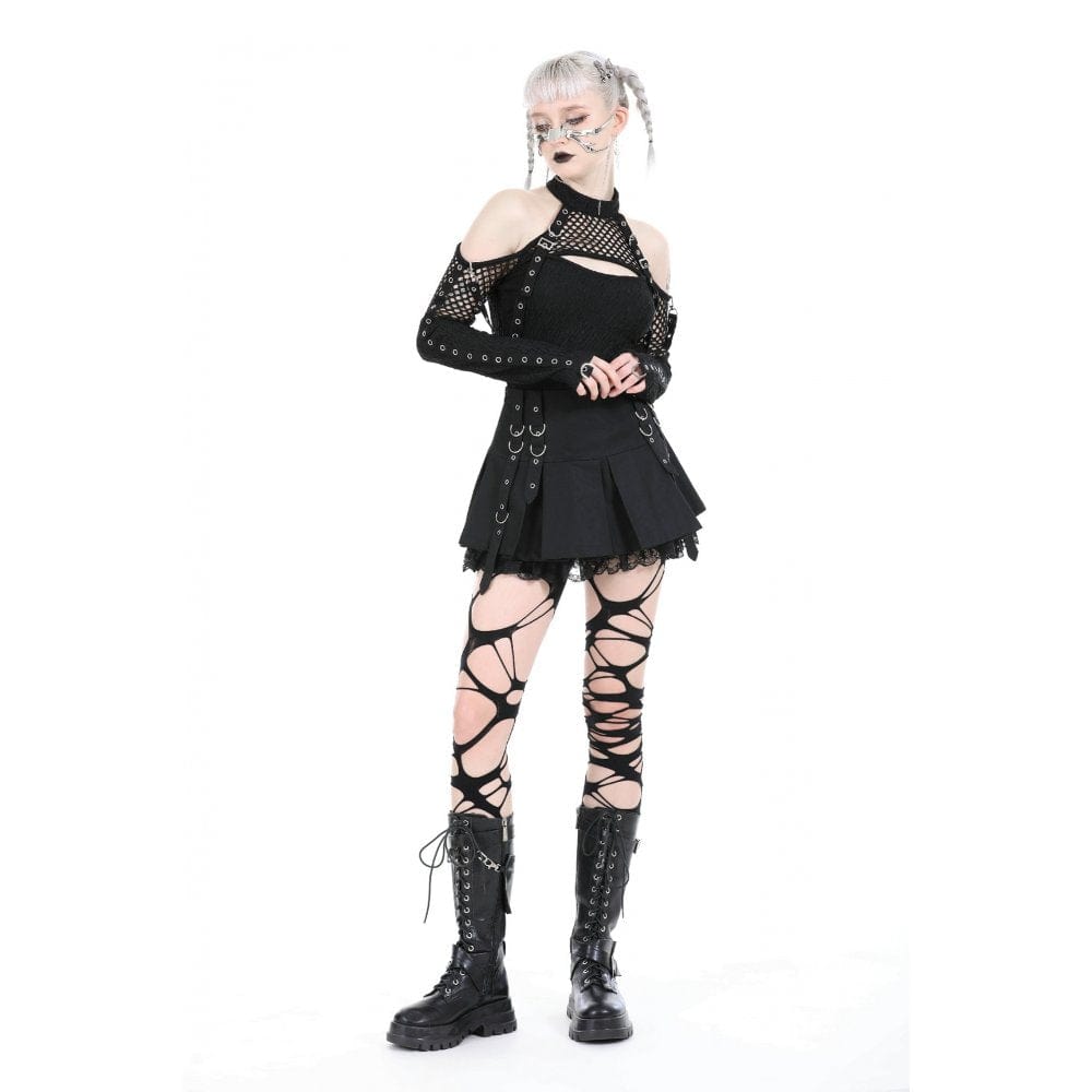 Darkinlove Women's Punk Lace Splice Pleated Skirt