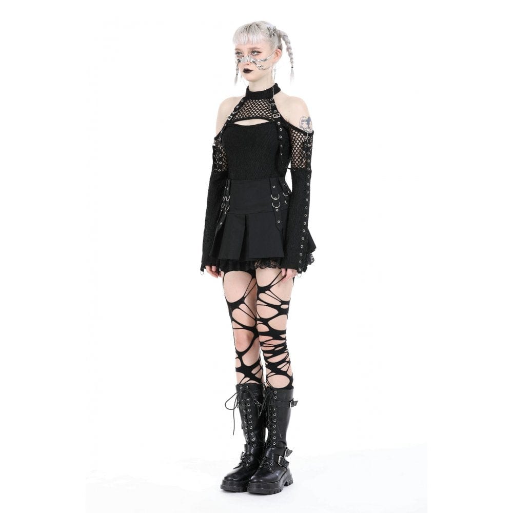 Darkinlove Women's Punk Lace Splice Pleated Skirt