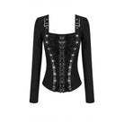 Darkinlove Women's Punk Lace-up Buckle Strap Square-cut Collar Long Sleeve Top