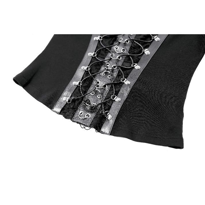 Darkinlove Women's Punk Lace-up Buckle Strap Square-cut Collar Long Sleeve Top