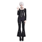 Darkinlove Women's Punk Lace-up Buckle Strap Square-cut Collar Long Sleeve Top