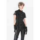 Darkinlove Women's Punk Lace-up Eyelets Turn-down Collar Shirt