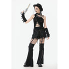 Darkinlove Women's Punk Lacing-up Shorts with Removable Zipper Leg Warmers