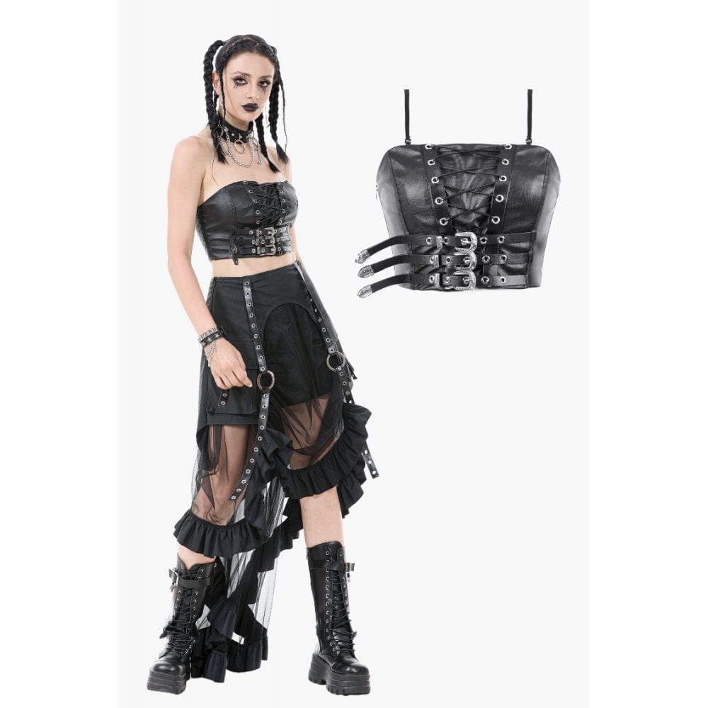 Women's Punk Lacing-up Straps Faux Leather Bustier – Punk Design