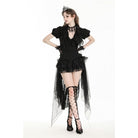 Darkinlove Women's Punk Layered Lace Skirt with Detachable Swallow Tail