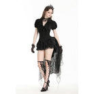 Darkinlove Women's Punk Layered Lace Skirt with Detachable Swallow Tail