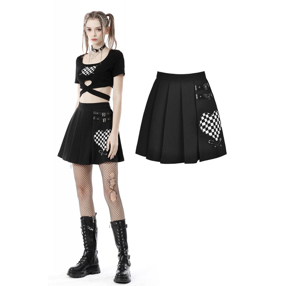 Darkinlove Women's Punk Love Heart Short Pleated Skirt