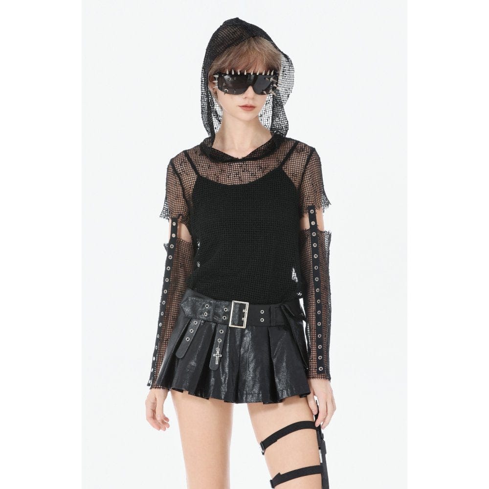 Darkinlove Women's Punk Low-Waist Shorts with Asymmetric Pleated Belt