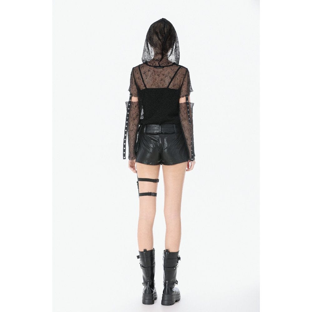 Darkinlove Women's Punk Low-Waist Shorts with Asymmetric Pleated Belt