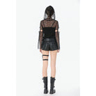 Darkinlove Women's Punk Mesh Hollow-Out Hooded Top