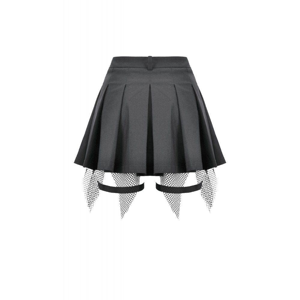 Darkinlove Women's Punk Mesh Pleated Shorts with Leg Harness