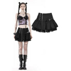 Darkinlove Women's Punk Mesh Splice Buckle Zipper Skirt