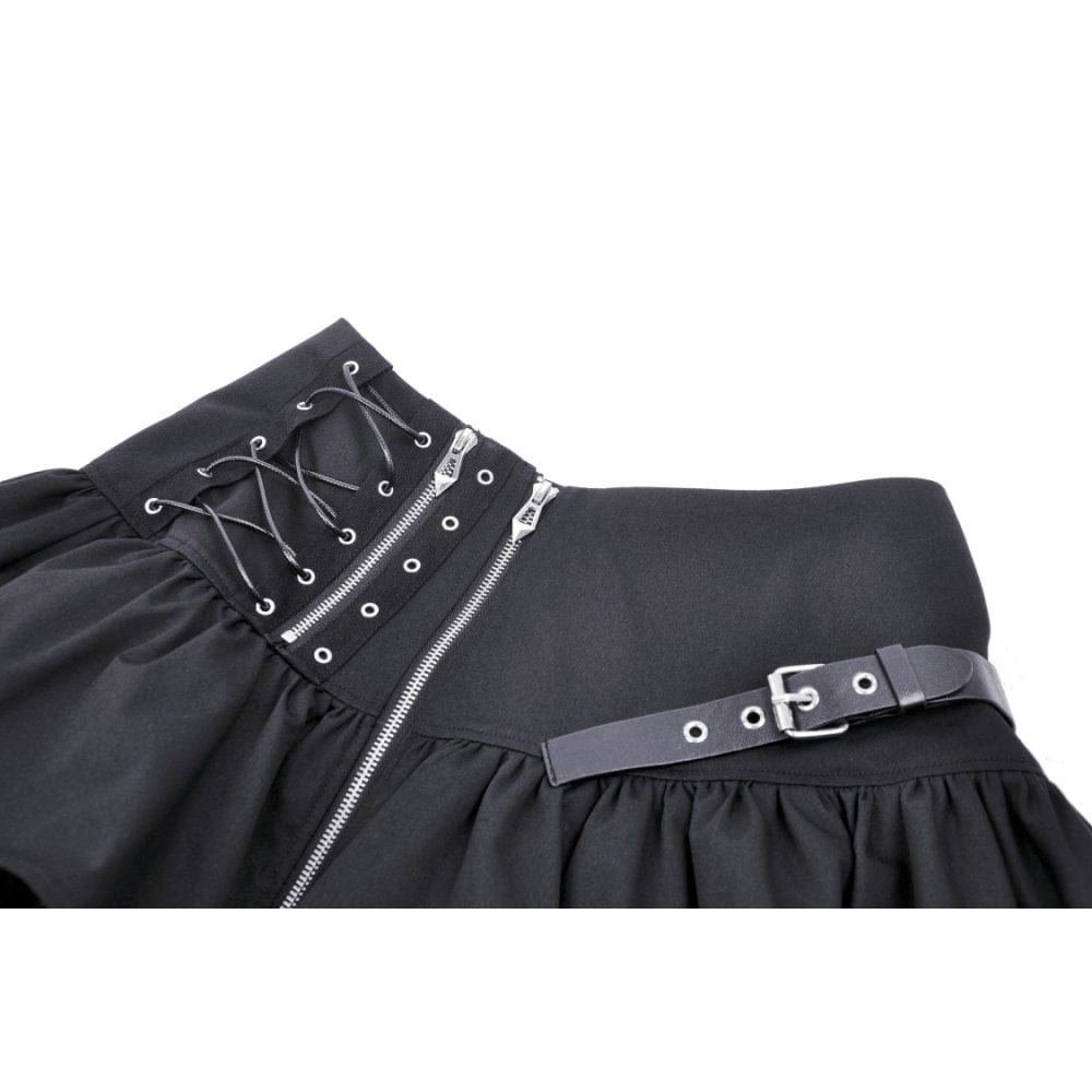 Darkinlove Women's Punk Mesh Splice Buckle Zipper Skirt