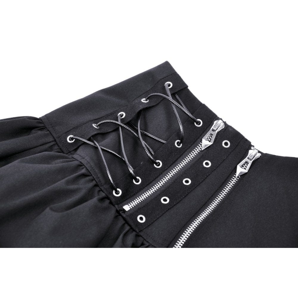 Darkinlove Women's Punk Mesh Splice Buckle Zipper Skirt